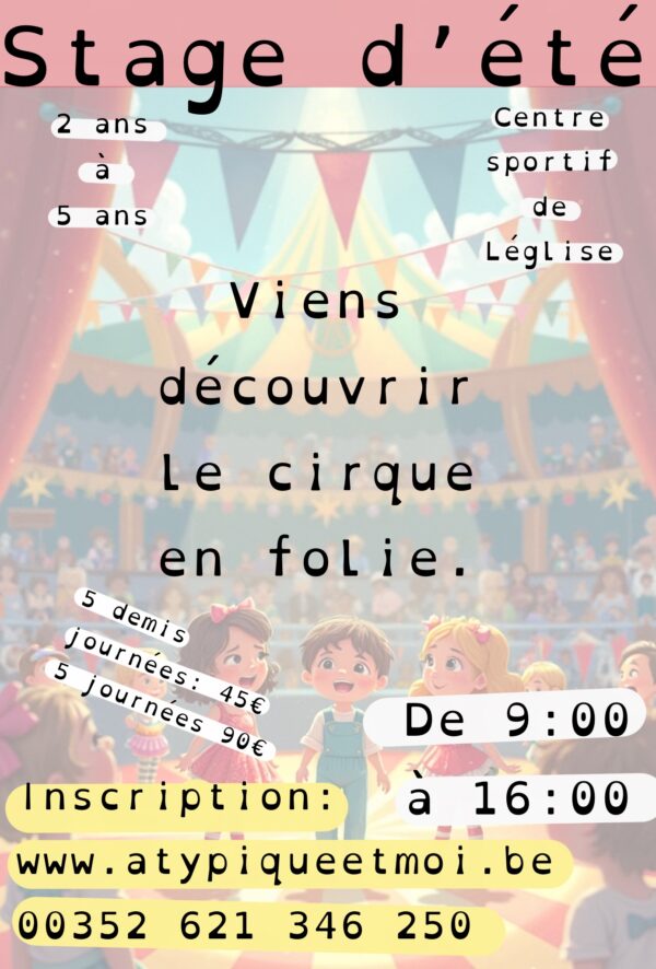 Stage pour enfant durant l’été. Ton enfant vivra au rythme du cirque. Vivre l’équilibre, le déséquilibre, les explorations sensorielles, les jeux de jonglage de foulard…