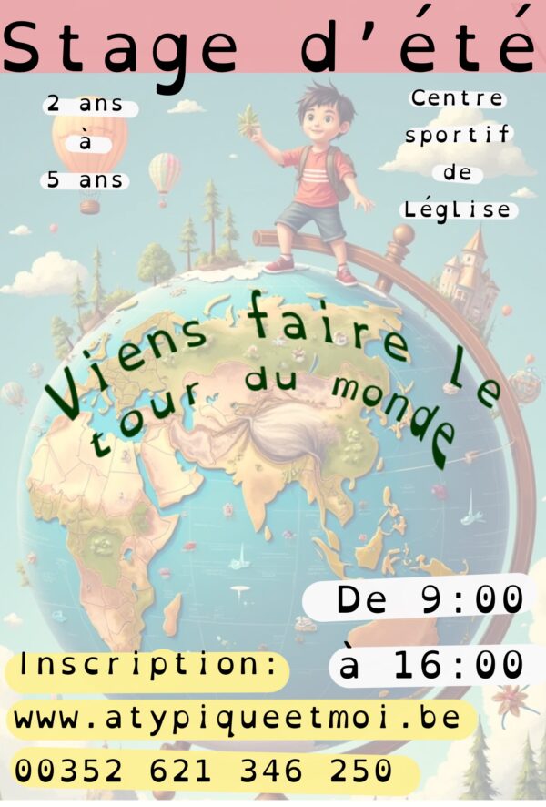 Stage d’été du 28 juillet au 1er août, durant cette semaine de stage, ton enfant aura le plaisir de découvrir le monde. À programme, des exploration sensorielle, des activités de développement corporel.