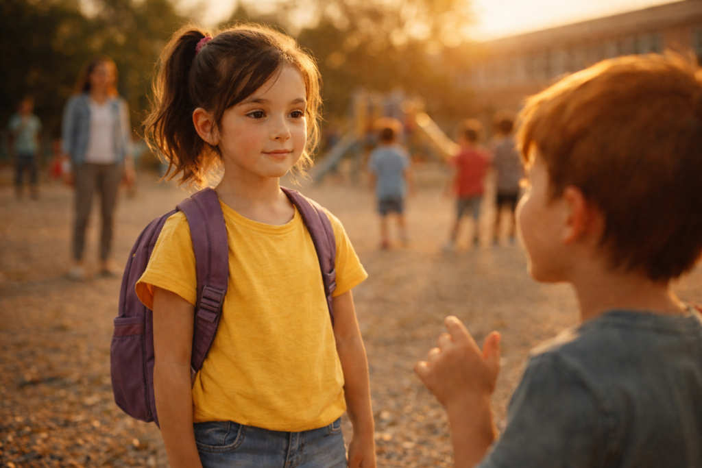 enfant qui apprend à se défendre seul dans la cour de récré