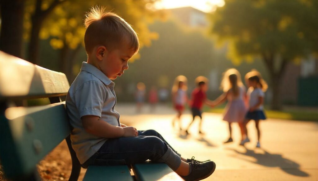 Enfant seul dans la cour de récréation, signe possible de harcèlement scolaire